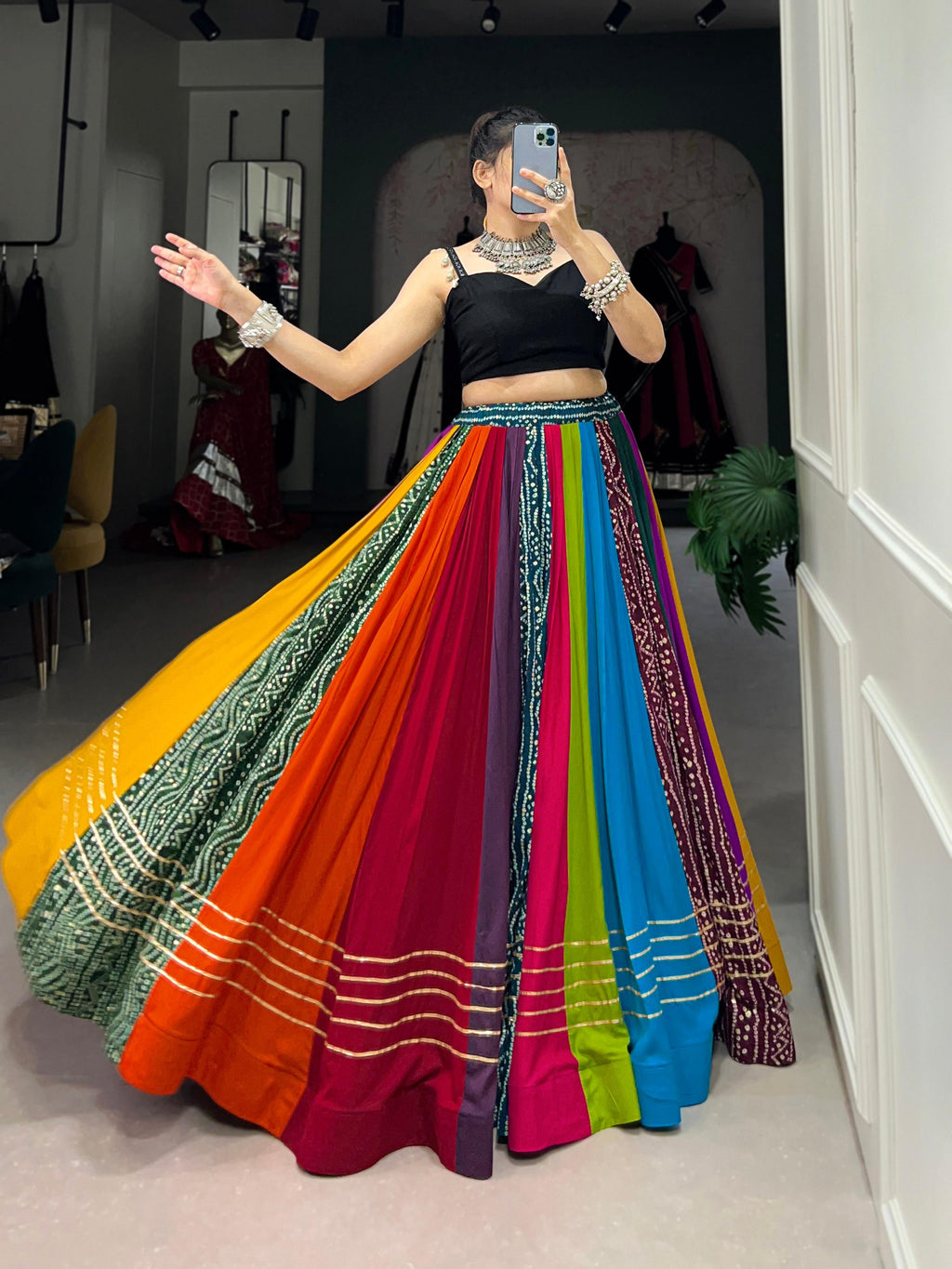 Lorenvalley Fashion Multicolor Pure Rayon Printed With Gota Patti Touch Up Lehenga Choli | Grocsy