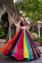 Lorenvalley Fashion Multicolor Pure Rayon Lehenga Featuring Printed Design With Gota Patti Lehenga Choli | Grocsy