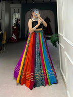 Lorenvalley Fashion Multicolor Pure Rayon Printed With Gota Patti Touch Up Lehenga Choli | Grocsy