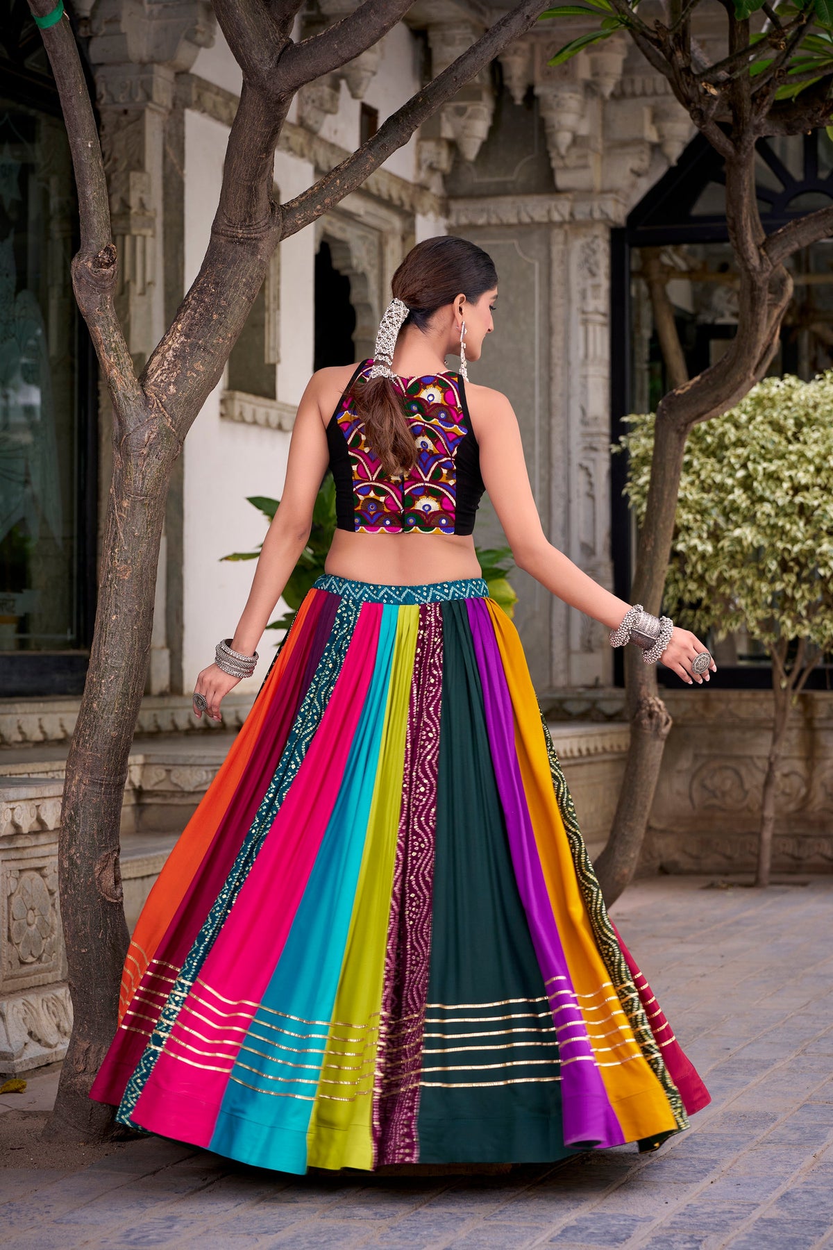 Lorenvalley Fashion Multicolor Pure Rayon Lehenga Featuring Printed Design With Gota Patti Lehenga Choli | Grocsy