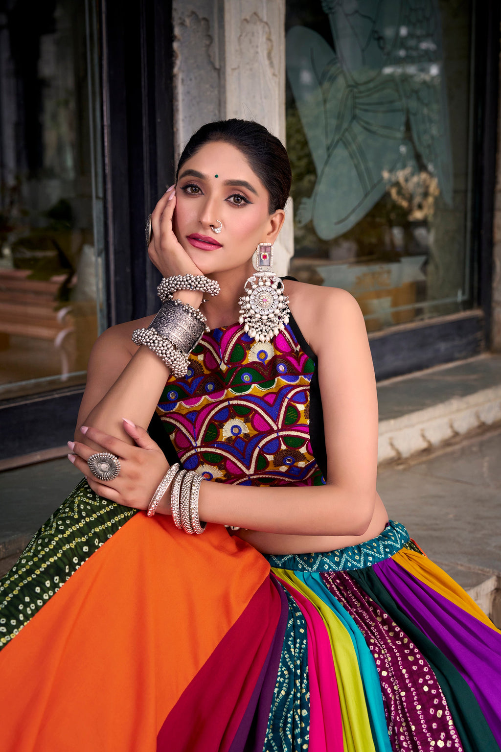 Lorenvalley Fashion Multicolor Pure Rayon Lehenga Featuring Printed Design With Gota Patti Lehenga Choli | Grocsy