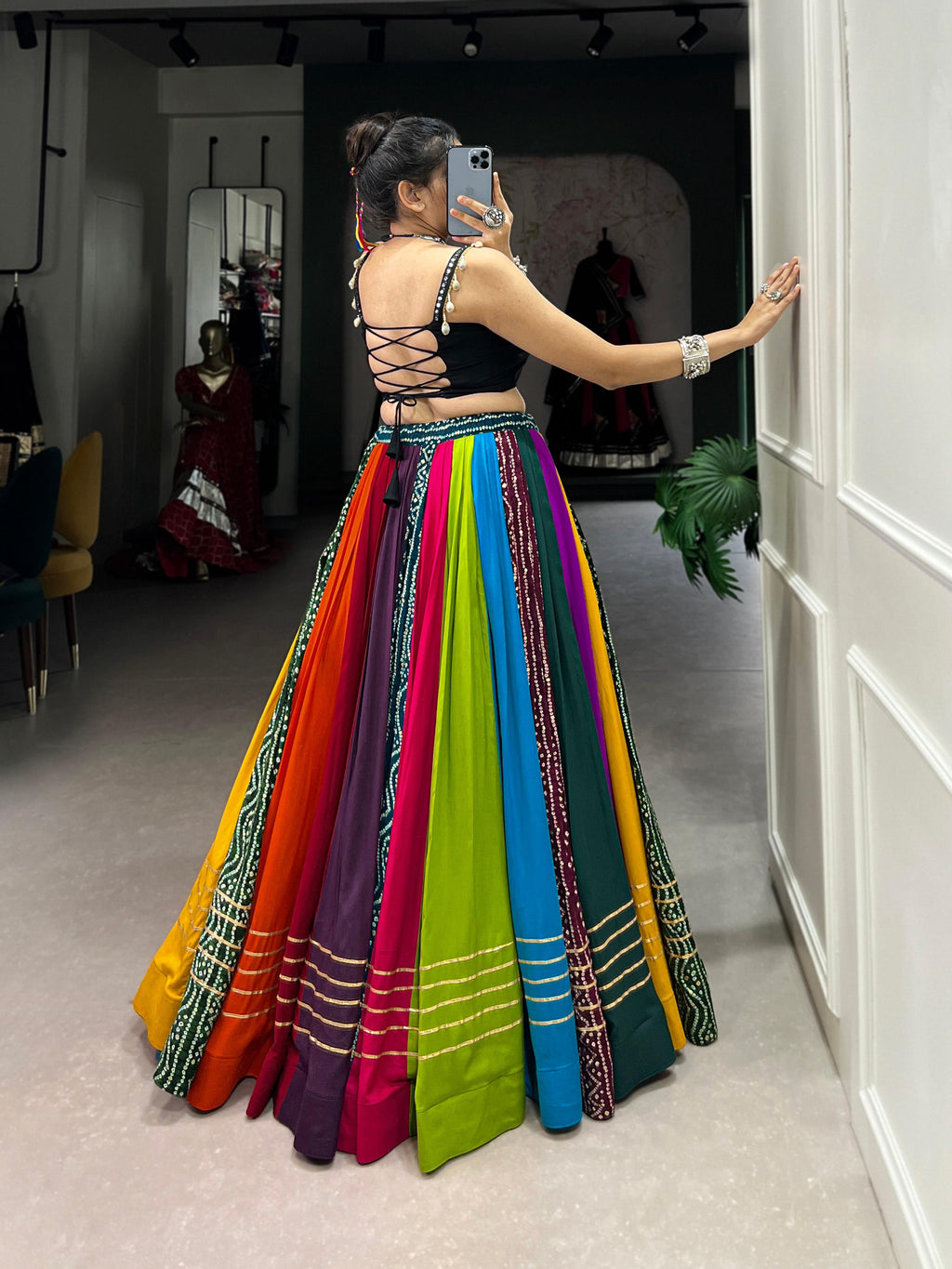 Lorenvalley Fashion Multicolor Pure Rayon Printed With Gota Patti Touch Up Lehenga Choli | Grocsy