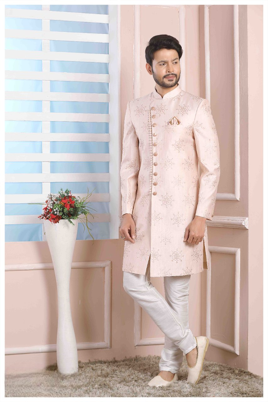 Raivat Ethnic Art Silk Thread Work Indo Western In Light Pink Colour | Grocsy