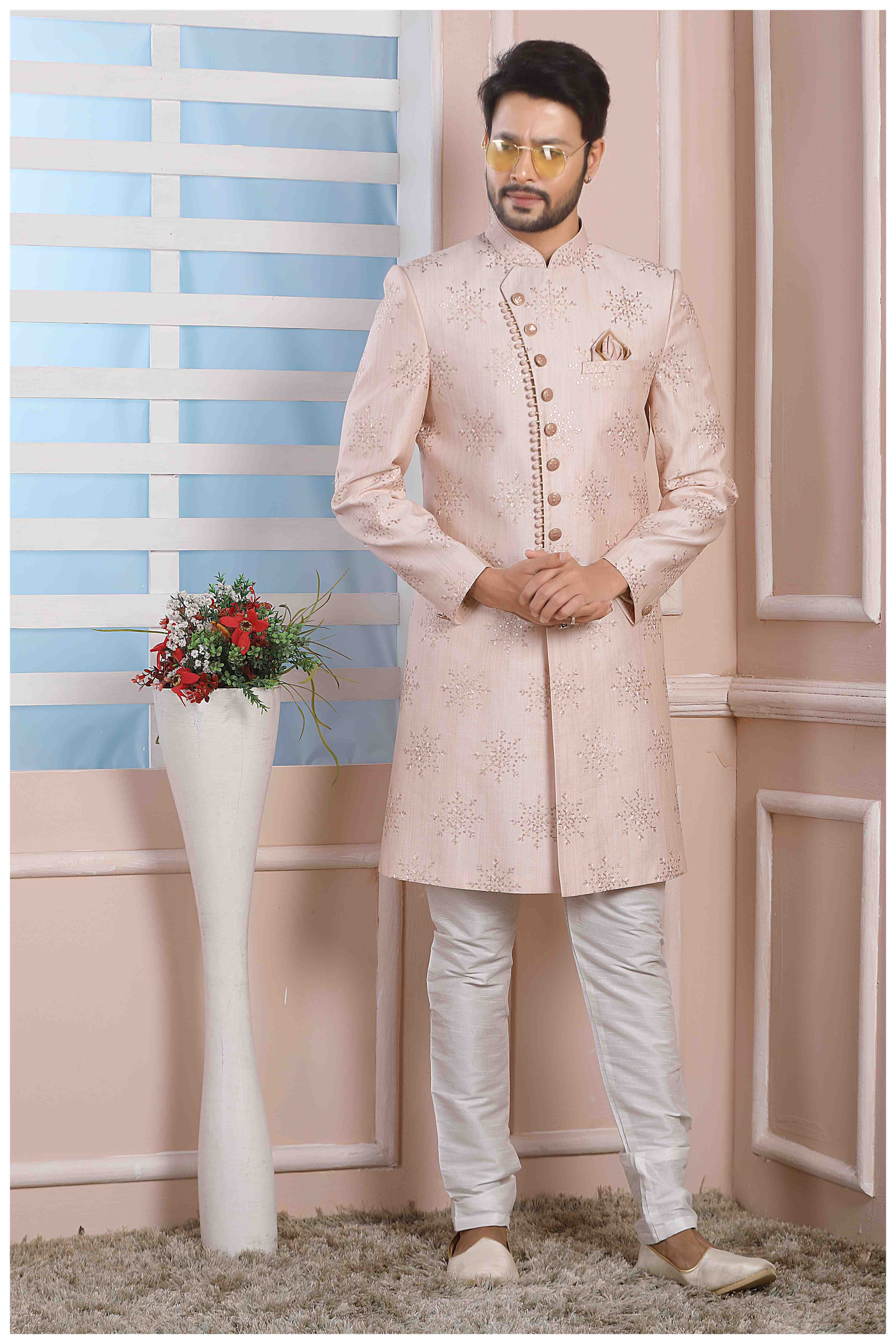 Raivat Ethnic Art Silk Thread Work Indo Western In Light Pink Colour | Grocsy