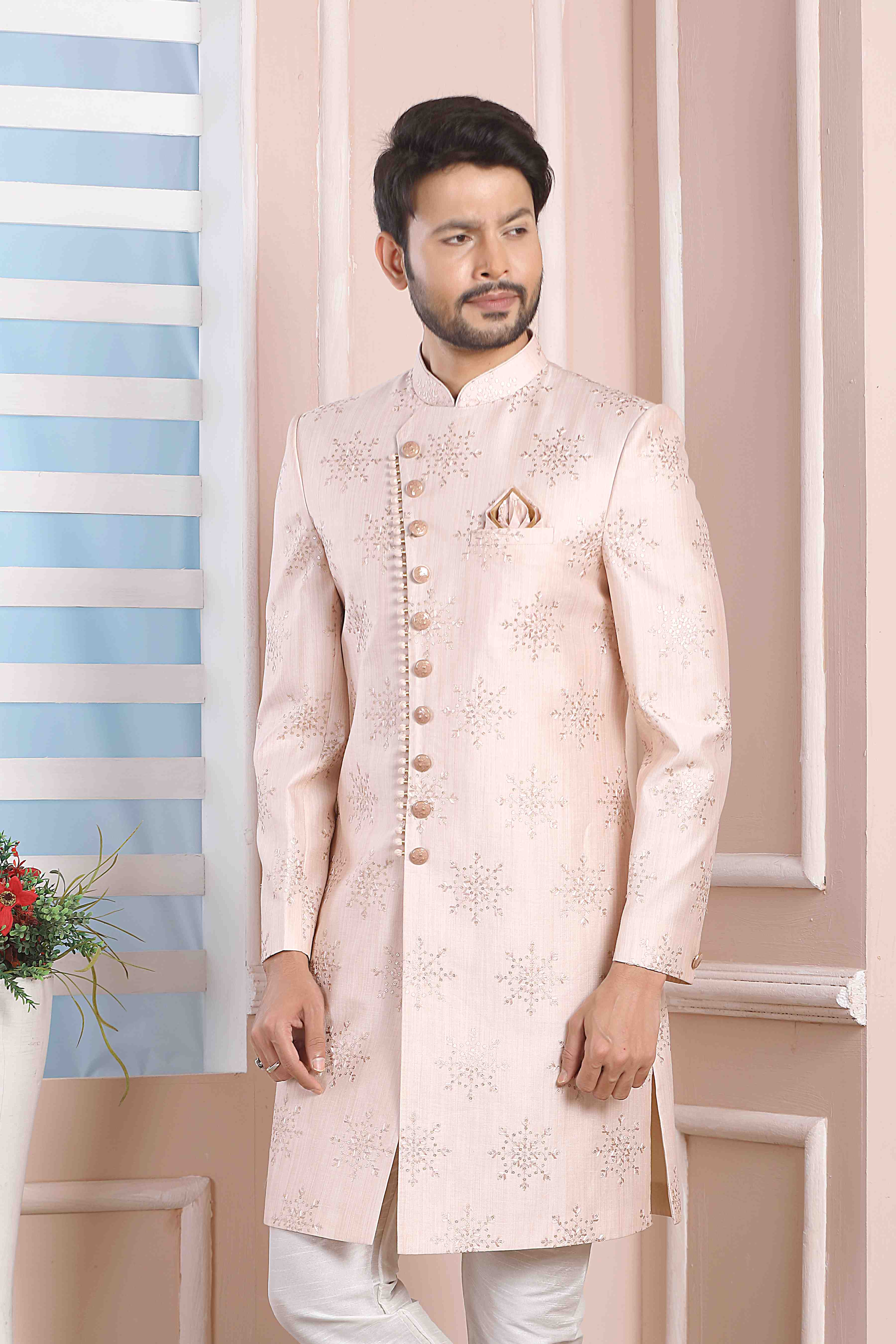 Raivat Ethnic Art Silk Thread Work Indo Western In Light Pink Colour | Grocsy