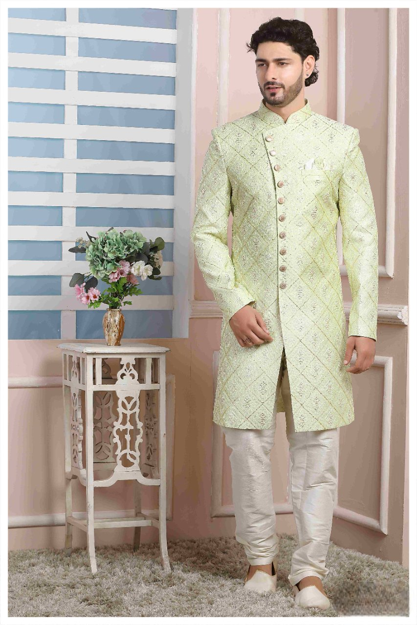 Raivat Ethnic Art Silk Thread Work Indo Western In Pista Green Colour | Grocsy