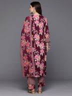 Indo Era Burgundy Printed Straight Kurta Trousers With Dupatta Set | Grocsy