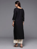 Indo Era Black Embroidered Straight Kurta | Grocsy
