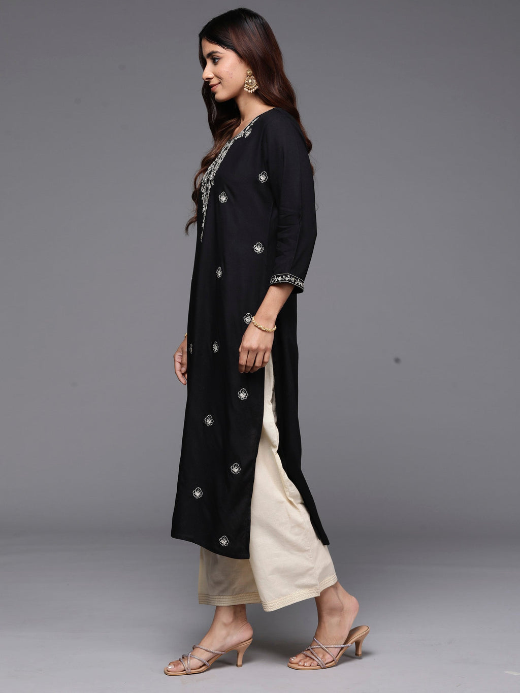 Indo Era Black Embroidered Straight Kurta | Grocsy