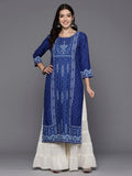 Indo Era Blue Printed Straight Kurta | Grocsy