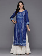 Indo Era Blue Printed Straight Kurta | Grocsy