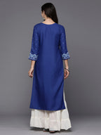 Indo Era Blue Printed Straight Kurta | Grocsy