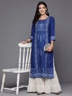 Indo Era Blue Printed Straight Kurta | Grocsy