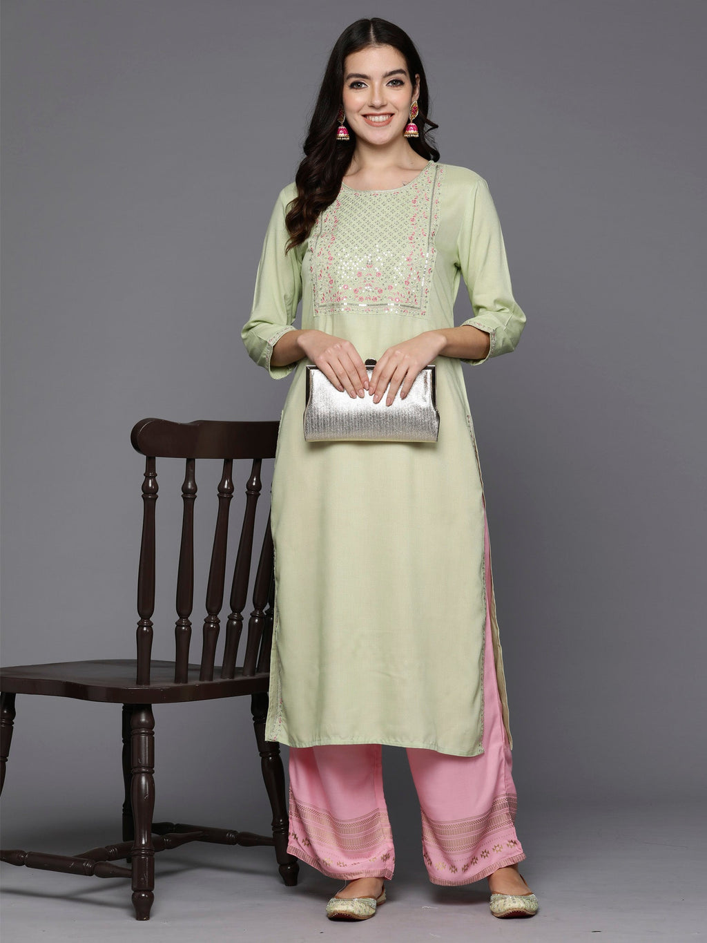 Indo Era Green Embroidered Straight Kurta | Grocsy