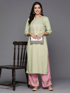 Indo Era Green Embroidered Straight Kurta | Grocsy