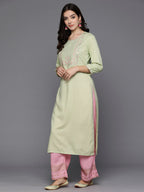 Indo Era Green Embroidered Straight Kurta | Grocsy