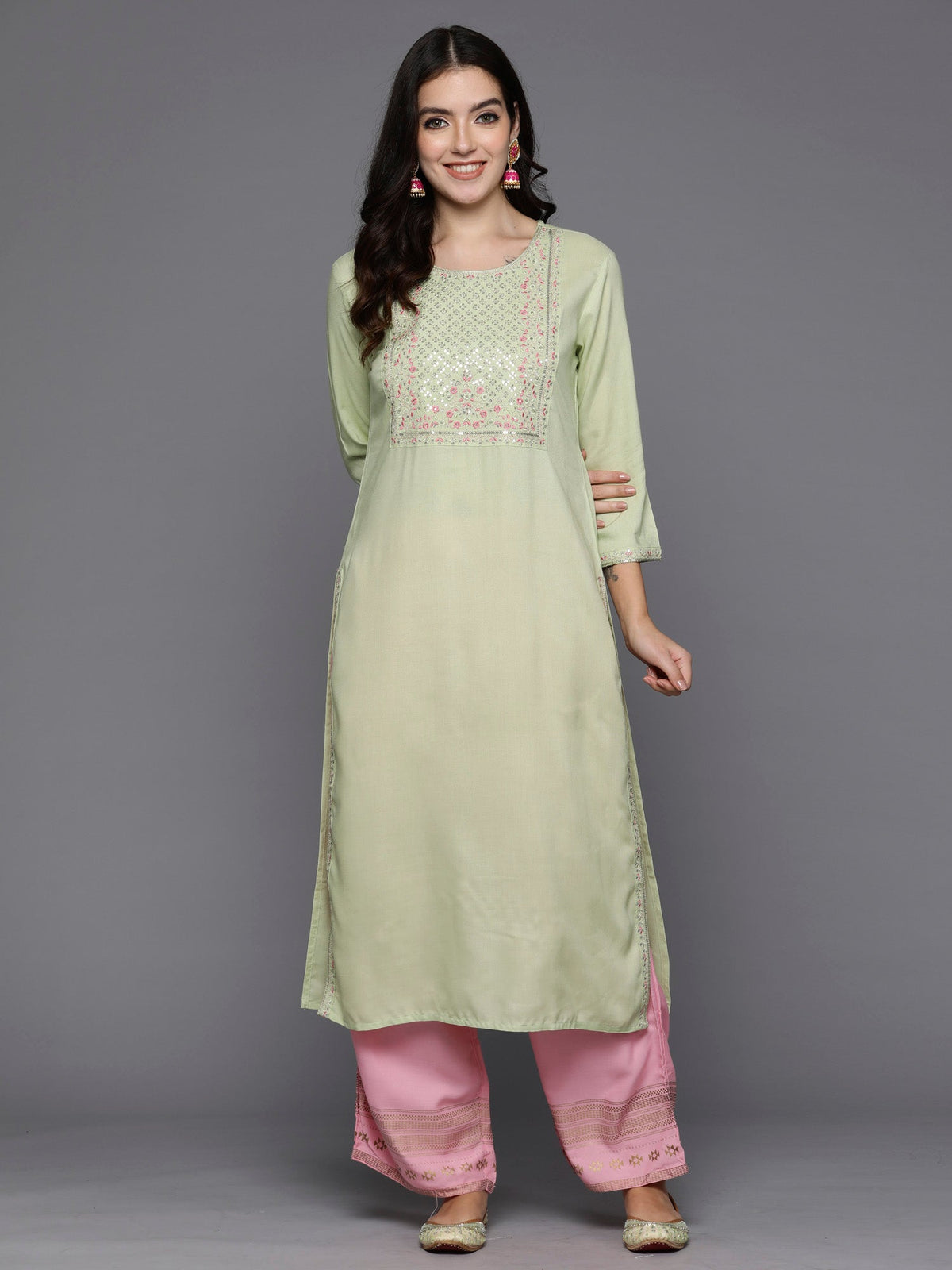Indo Era Green Embroidered Straight Kurta | Grocsy