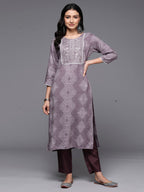 Indo Era Mauve Printed Straight Kurta | Grocsy