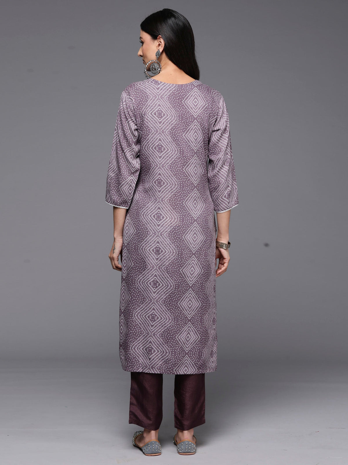 Indo Era Mauve Printed Straight Kurta | Grocsy