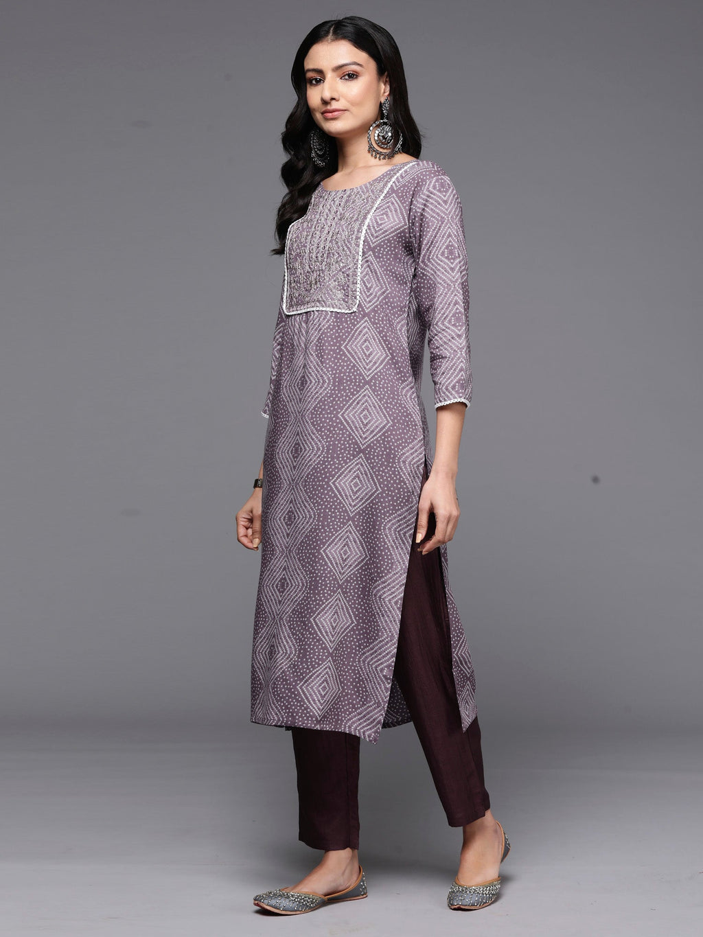 Indo Era Mauve Printed Straight Kurta | Grocsy