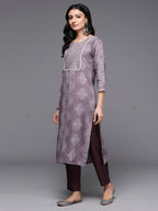 Indo Era Mauve Printed Straight Kurta | Grocsy