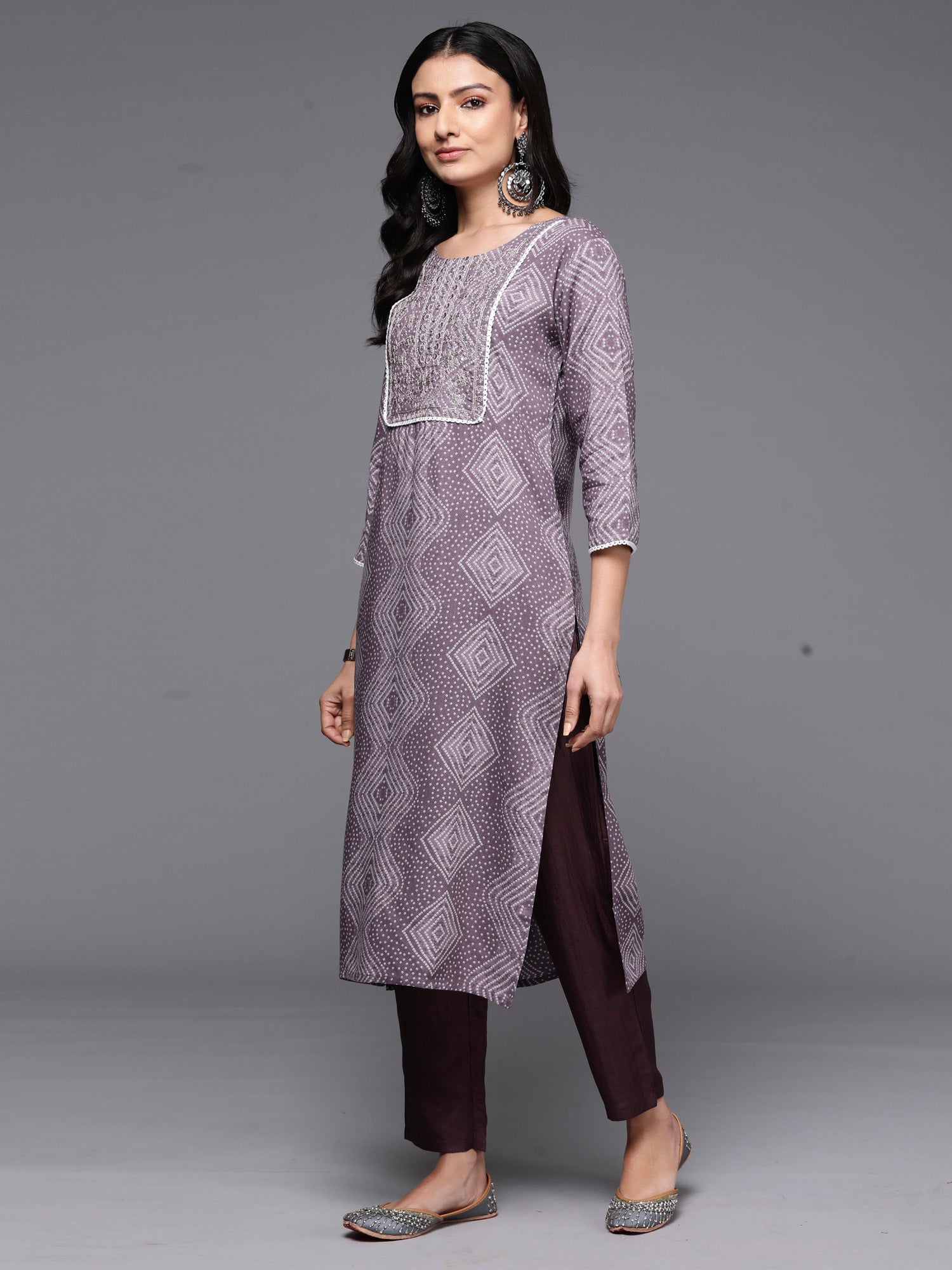 Indo Era Mauve Printed Straight Kurta | Grocsy
