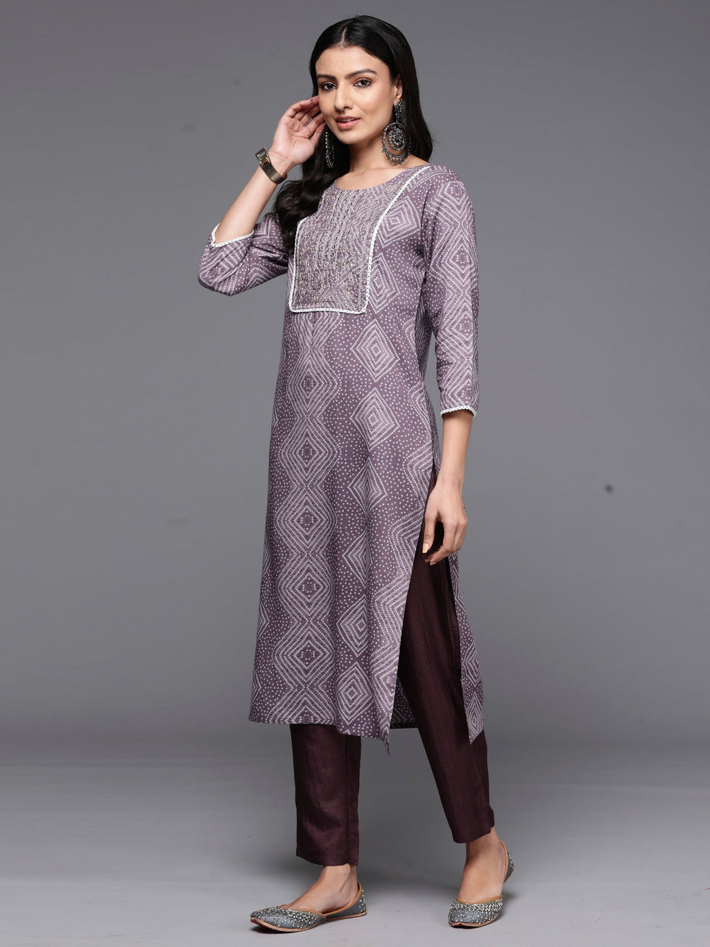 Indo Era Mauve Printed Straight Kurta | Grocsy