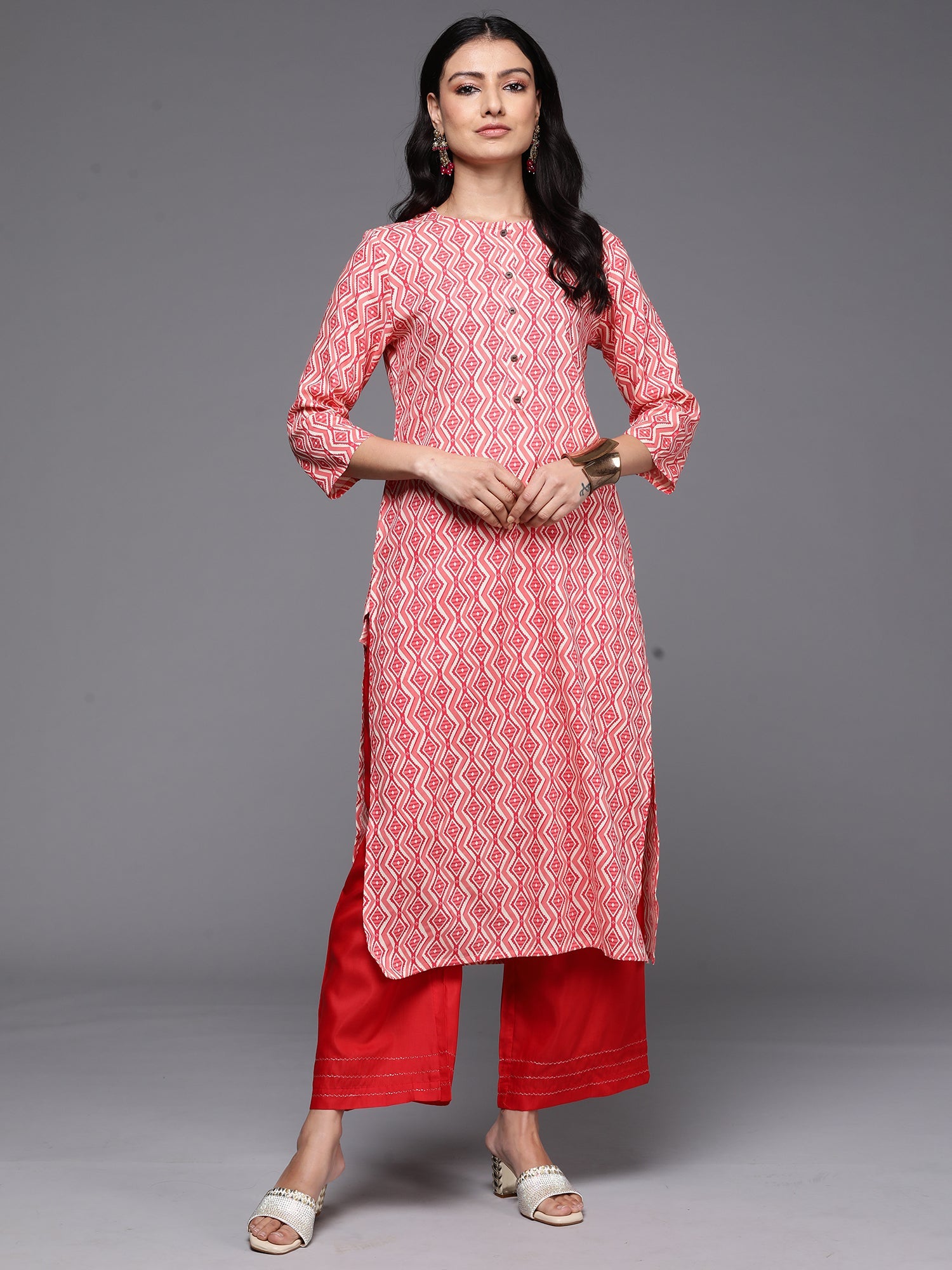Indo Era Peach Printed Straight Kurta | Grocsy