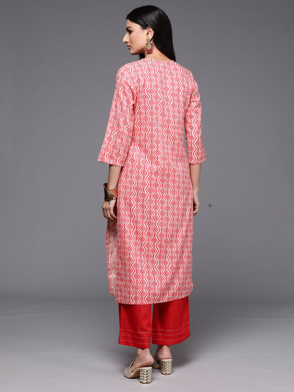 Indo Era Peach Printed Straight Kurta | Grocsy