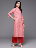 Indo Era Peach Printed Straight Kurta | Grocsy