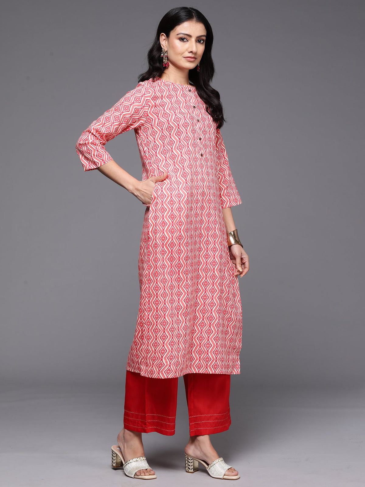 Indo Era Peach Printed Straight Kurta | Grocsy