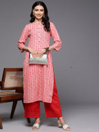 Indo Era Peach Printed Straight Kurta | Grocsy