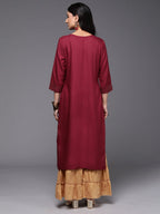 Indo Era Burgundy Embroidered Straight Kurta | Grocsy