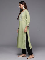 Indo Era Green Embroidered Straight Kurta | Grocsy