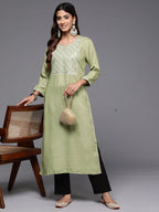Indo Era Green Embroidered Straight Kurta | Grocsy