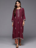 Indo Era Maroon Embroidered Straight Kurta | Grocsy