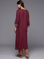 Indo Era Maroon Embroidered Straight Kurta | Grocsy