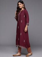 Indo Era Maroon Embroidered Straight Kurta | Grocsy