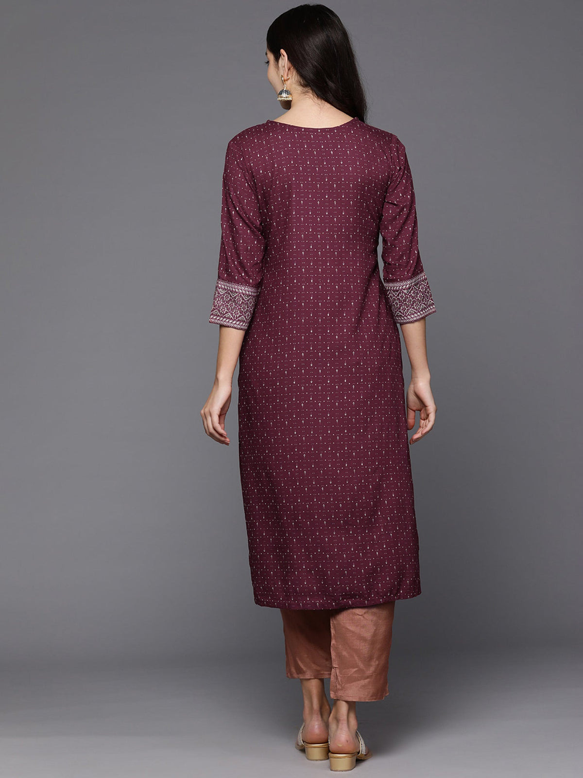 Indo Era Maroon Embellished Straight Kurta | Grocsy