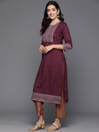 Indo Era Maroon Embellished Straight Kurta | Grocsy
