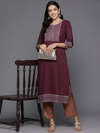 Indo Era Maroon Embellished Straight Kurta | Grocsy