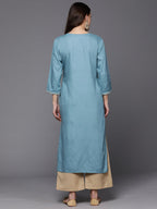 Indo Era Blue Embroidered Straight Kurta | Grocsy