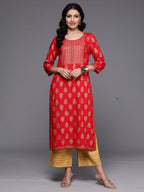 Indo Era Red Printed Straight Kurta | Grocsy