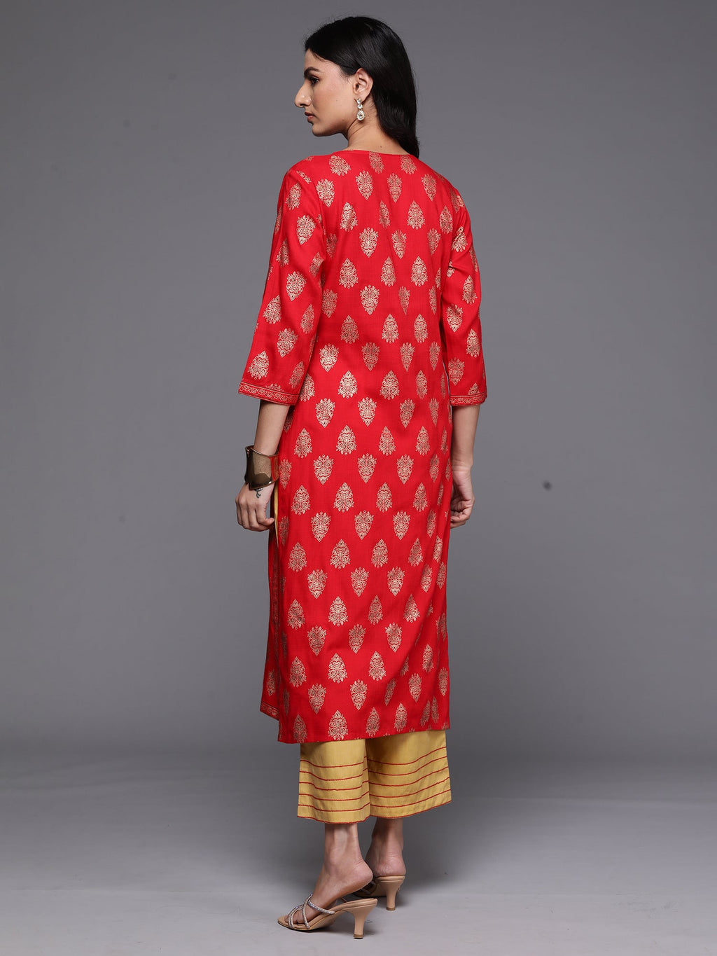 Indo Era Red Printed Straight Kurta | Grocsy