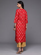 Indo Era Red Printed Straight Kurta | Grocsy