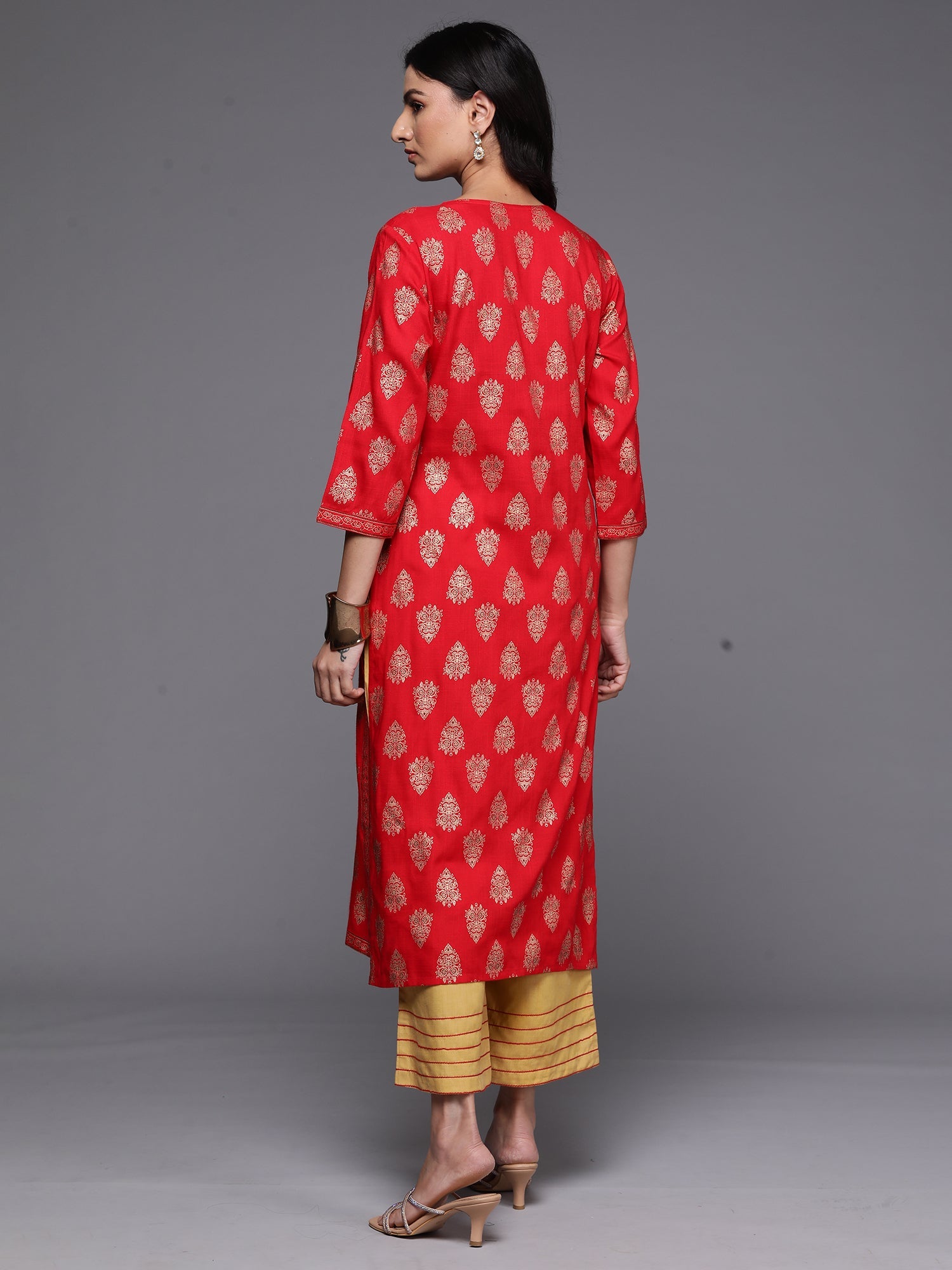 Indo Era Red Printed Straight Kurta | Grocsy