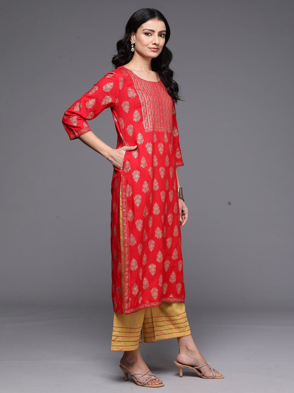 Indo Era Red Printed Straight Kurta | Grocsy