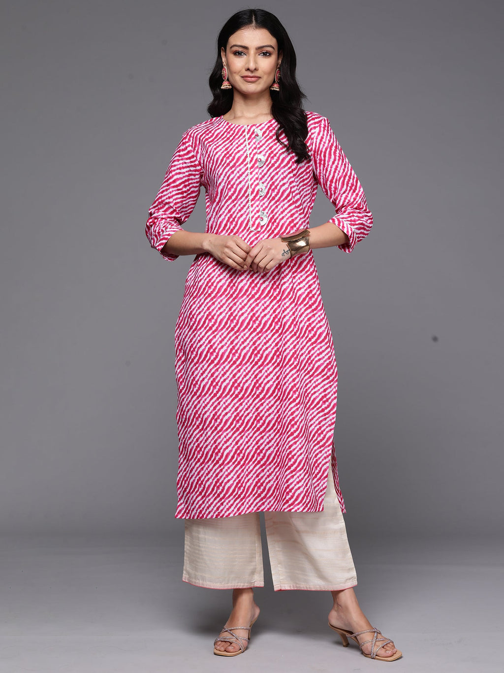 Indo Era Pink Printed Straight Kurta | Grocsy