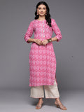 Indo Era Pink Printed Straight Kurta | Grocsy