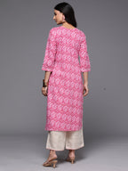 Indo Era Pink Printed Straight Kurta | Grocsy